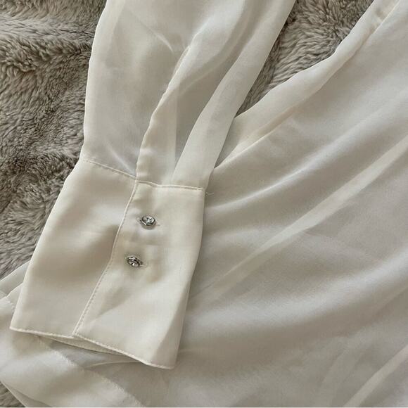 White House Black Market White Sheer Button Down Tunic Blouse - Picture 2 of 5
